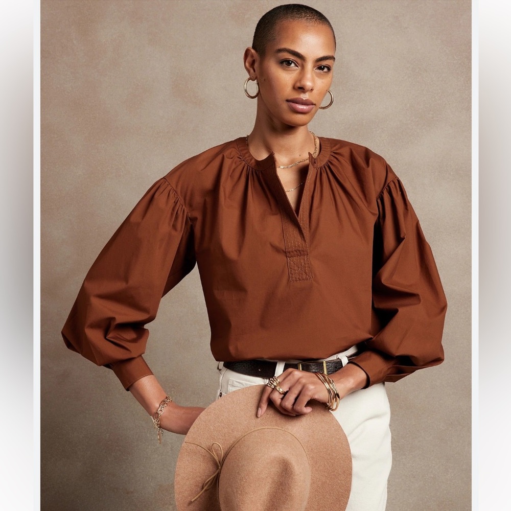 Poplin pleated blouse in rust size XS